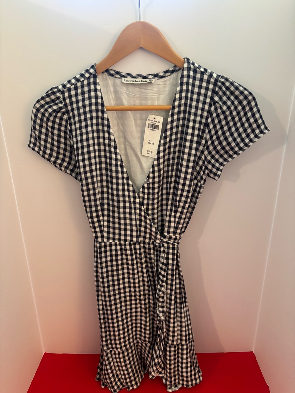 Abercrombie & Fitch Black and White Gingham Wrap Mini Dress